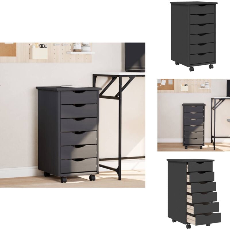 Rollschrank mit Schubladen moss Grau Massivholz Kiefer - Schreibtischorganizer - Bürobedarf - Regalsystem - Ablagefach - Mobiliar