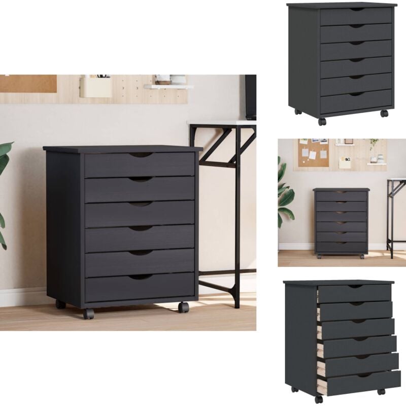 Rollschrank mit Schubladen moss Grau Massivholz Kiefer - Schreibtischorganizer - Bürobedarf - Regalsystem - Aufbewahrungsbox - Sideboard