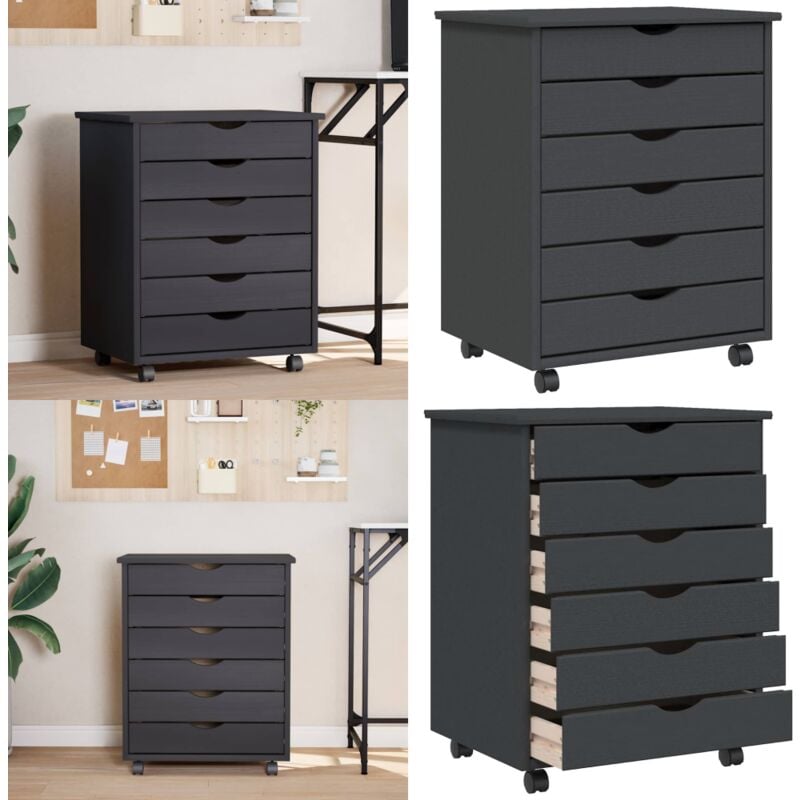 Rollschrank mit Schubladen moss Grau Massivholz Kiefer - Schreibtischorganizer - Bürobedarf - Regalsystem - Aufbewahrungsbox - Sideboard - Home &