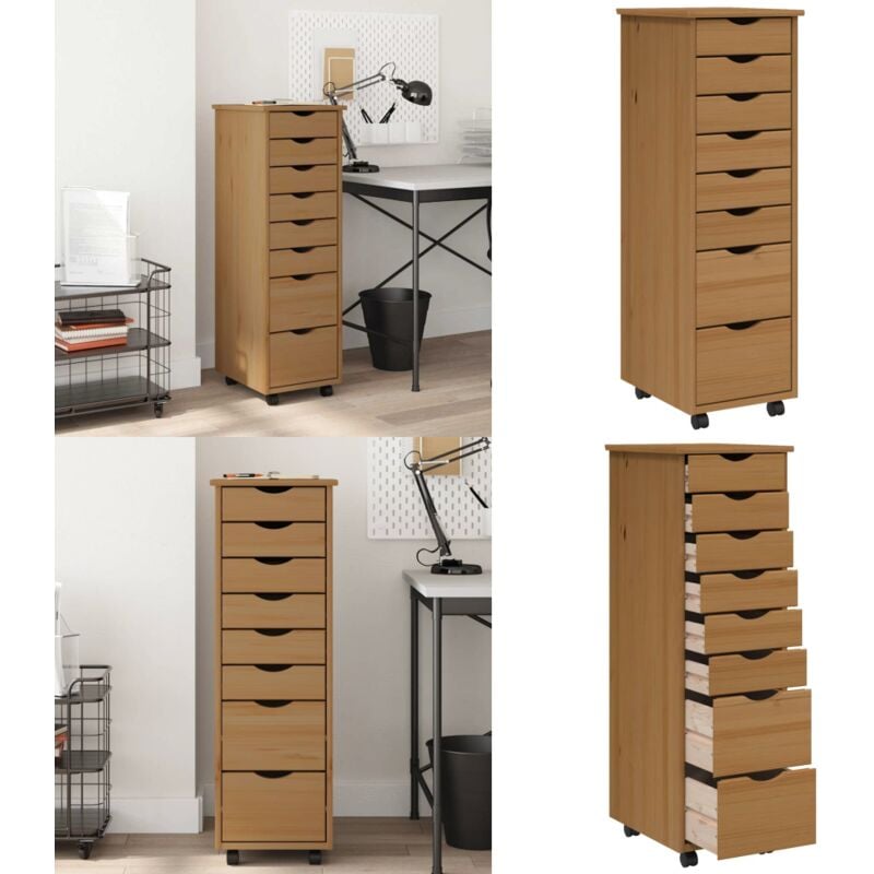 Rollschrank mit Schubladen MOSS Honigbraun Massivholz Kiefer - Schreibtischorganizer - Bürobedarf - Regalsystem - Archivschrank - Mobiliar - Home &