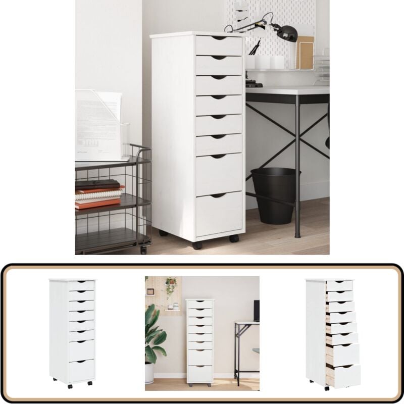 Rollschrank mit Schubladen moss Weiß Massivholz Kiefer - Schreibtisch Organizer - Bürobedarf - Regalsystem - Ablagefach - Mobiliar