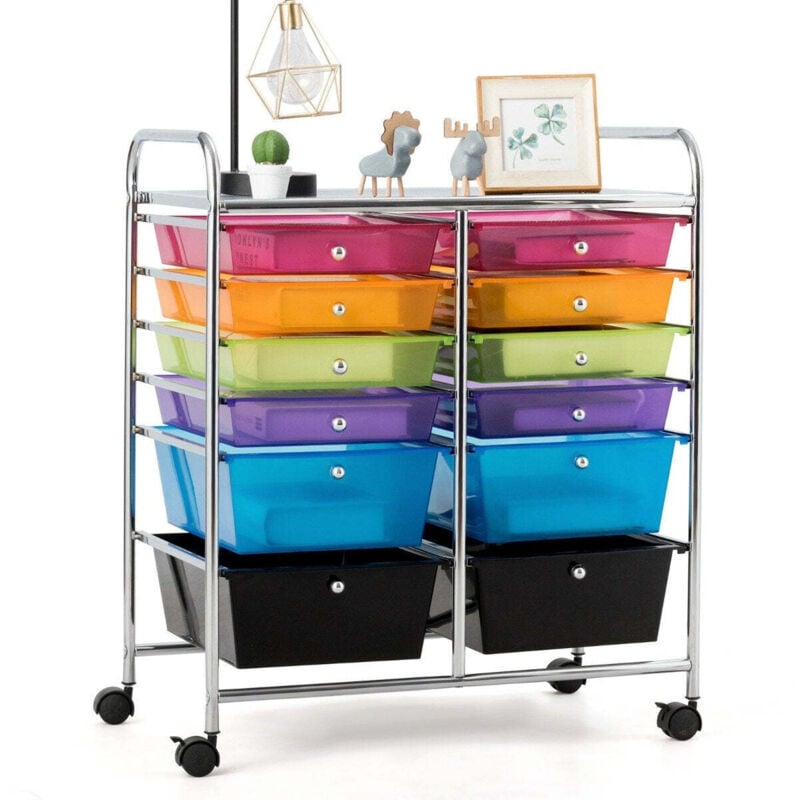 Rollwagen metallgestell rollcontainer 12 schubladen badrollwagen mit bremsen beistellwagen rollbar bunt