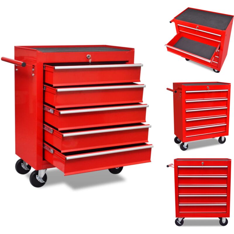 Rollwagen & Sackkarren - Roter Werkstattwagen 5 Schubladen