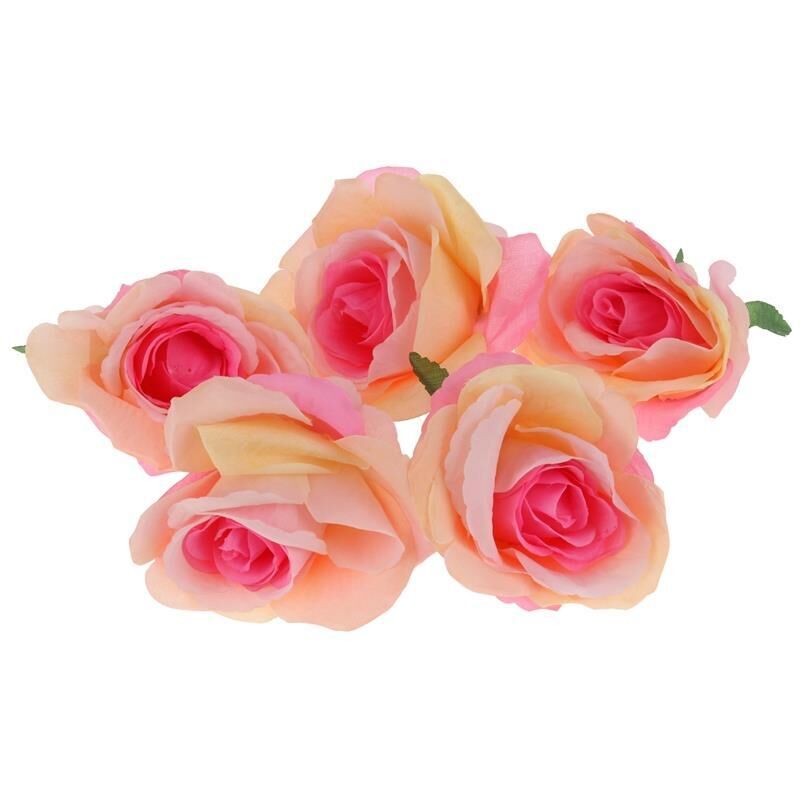 Rosenkopf Kunstblumen für Arrangement Dekoration 5 Stück - Orange-Pink