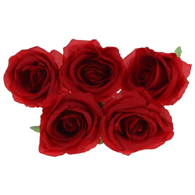 Rosenkopf Kunstblumen für Arrangement Dekoration 5 Stück - Rot