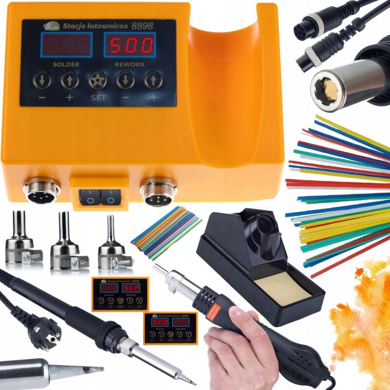 Rosfix Orange Husky OH660 – Lötkolben 2in1 Hot-Air und 900M 660W, LED-Displays, 3 Düsen Elektronik- und Kunststofflötprojekte Profi-Lötstation