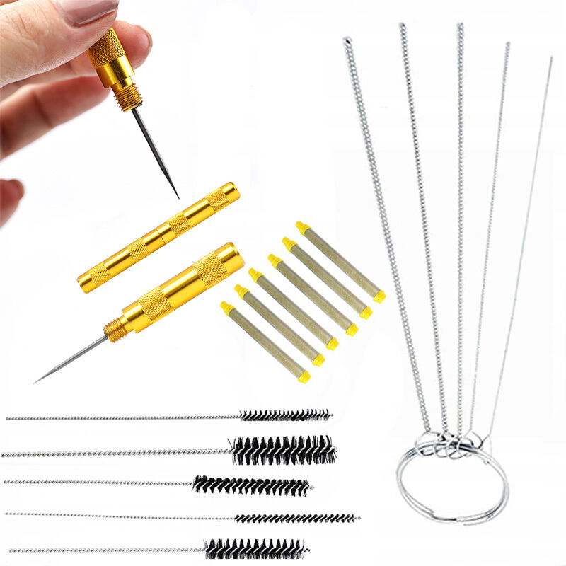 Rosfix Punch + Reinigungsstäbe, Bürsten zum Reinigen der Lackierpistole 5 Stk. + Metallreinigungsstäbe 5x + Rosfix Fingerfilter 100 Mesh, gelb für