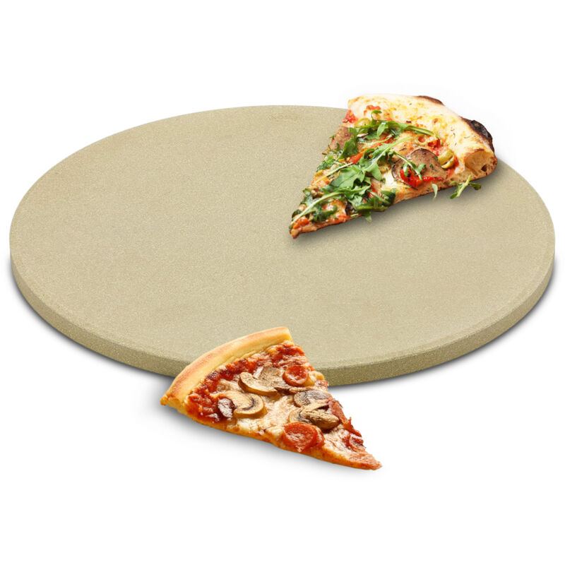 Schamotte Pizzastein rund beige - 33 cm - Steinplatte lebensmittelecht für Grill und Ofen - Backstein Grillstein Ofenstein hitzebeständig - Rösle
