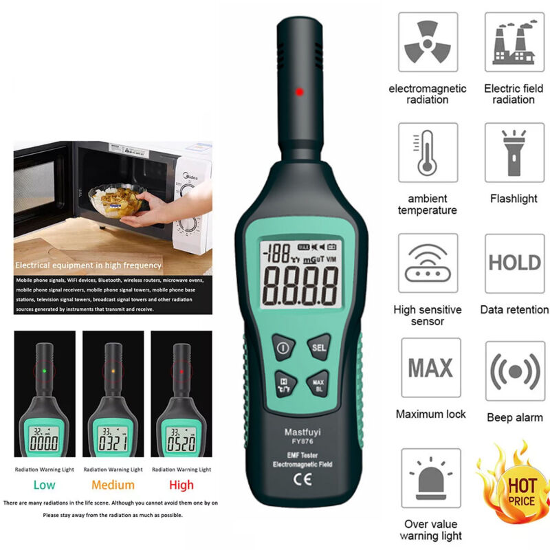 Rosvola - Digitaler EMF-Tester, LCD-EMF-Messgerät, EMF-Tester für die Geisterjagd, Detektor für elektromagnetische Strahlung, Zuhause, Büro,