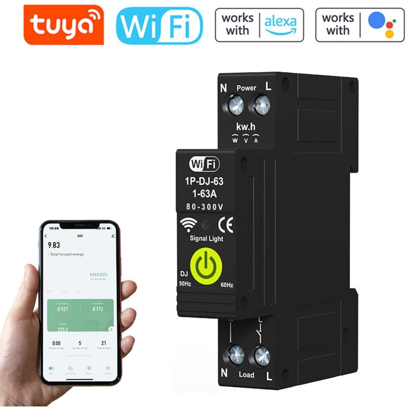 Rosvola - Smart Switch, 63A diy Smart Switch, kompatibel mit Alexa, Google Assistant, TUYA/Smart Life APP-Fernbedienung, WLAN-Schalter mit Messung,