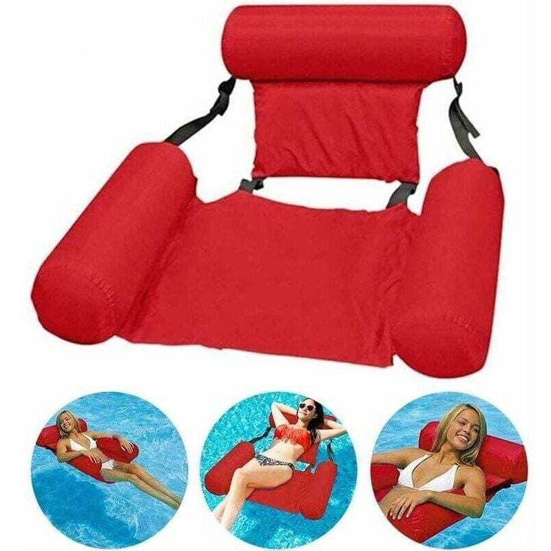 Rote Pool-Hängematte, schwimmende Liege, aufblasbarer Pool-Stuhl, faltbar, schwimmende Wasser-Hängematte, schwimmende Liege für Erwachsene