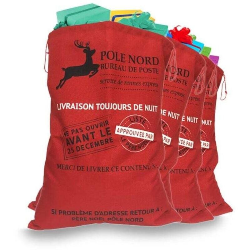 rote Weihnachtsmann-Tasche, Sackleinen-Effekt, großes festliches Bandana, großes Fassungsvermögen für Geschenke