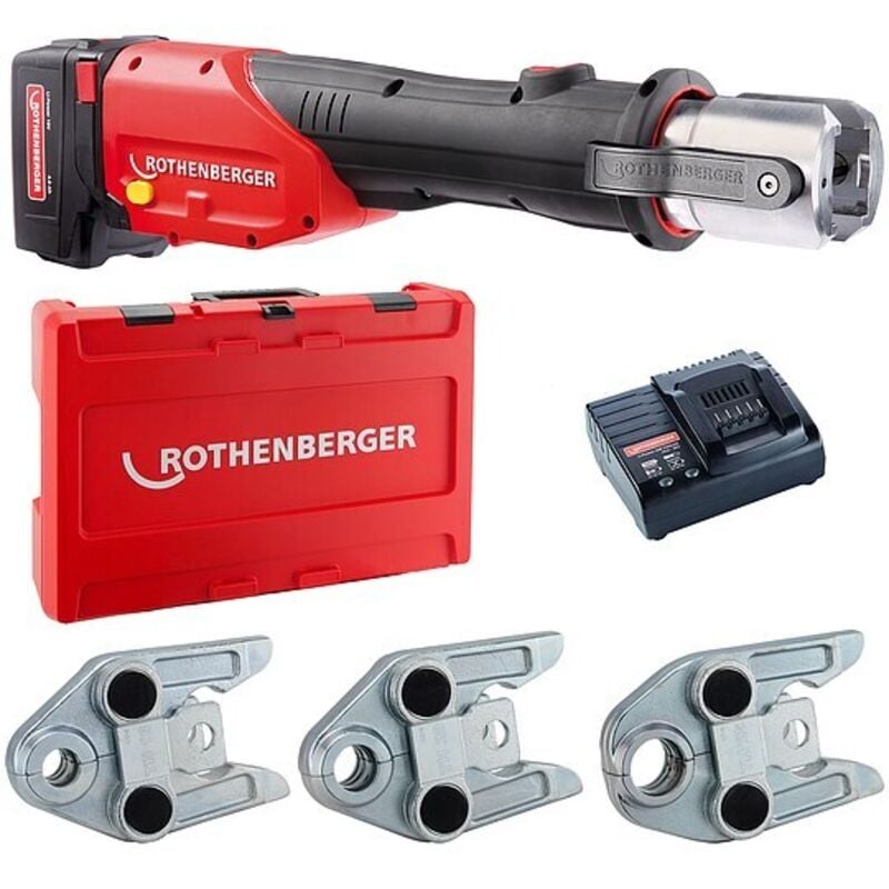 ROTHENBERGER ROMAX 4000 inkl. Akku 4,0 Ah, Schnellladegerät, System-Box und Pressbacken TH 16, 20, 26