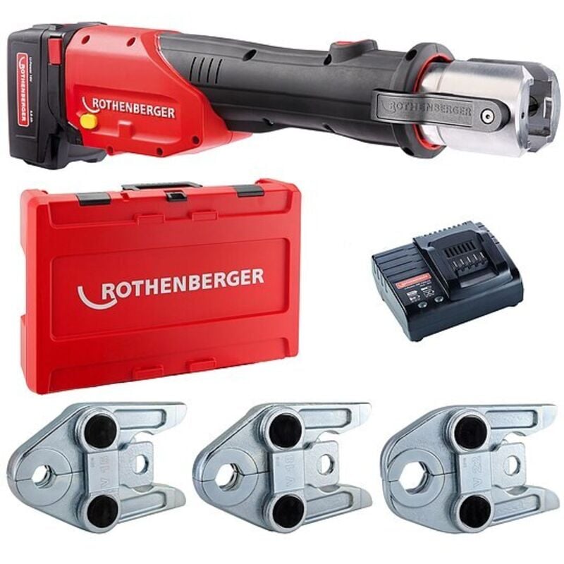 ROTHENBERGER ROMAX 4000 inkl. Akku 4,0 Ah, Schnellladegerät, System-Box und Pressbacken V 15, 18, 22