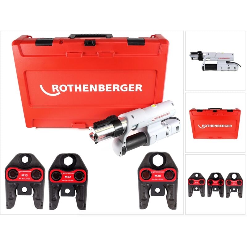 Rothenberger elektrohydraulische Fitting - Pressmaschine ROMAX AC ECO mit Pressbacken-Set M 15-22-28 mm