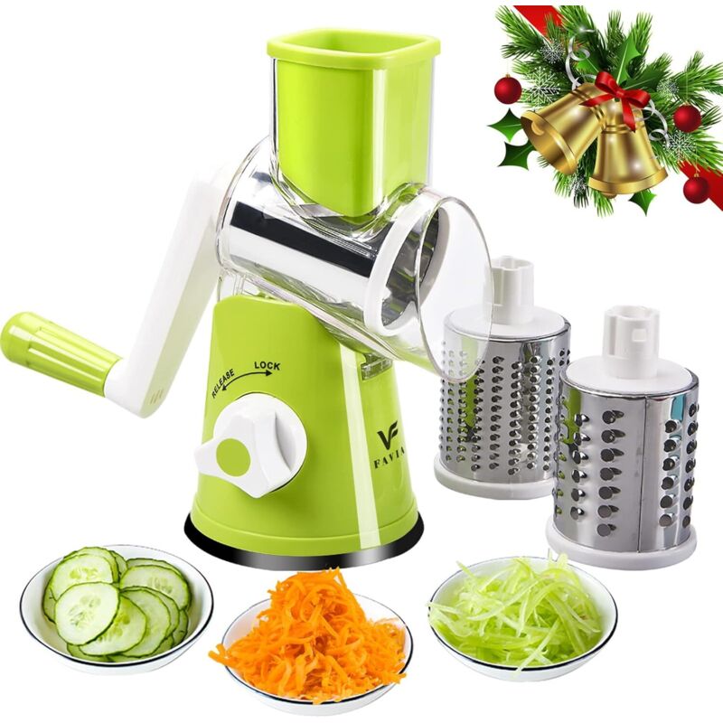 Rotierende Käsereibe mit Griff, für die Küche, 3 austauschbare Klingen für Käse, Kartoffeln, Zucchini, Nüsse, Schokolade, Grün