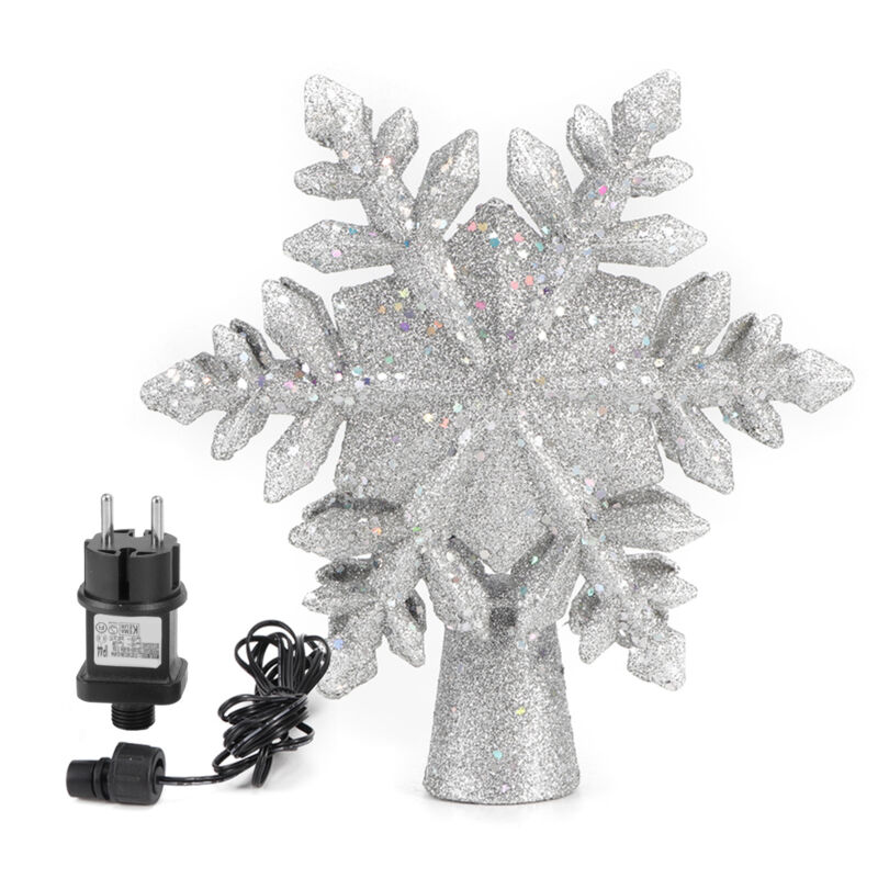Rotierender Schneesternprojektor für den Weihnachtsbaum – Dekorative LED-Lampe mit Schneeprojektion – 220–240 V EU-Netzteil