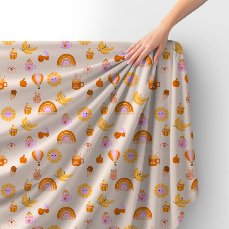 Royal Samt Stoff Polyester Zum Nähen - Motiv Ballon Sonne Süßigkeiten