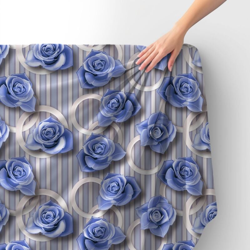 Royal Samt Stoff Polyester Zum Nähen - Motiv Blaue Rosen