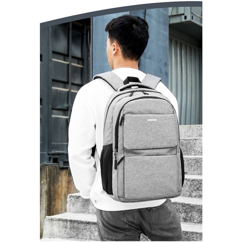 Rucksack Reisetasche mit 4 Fächer + 2 Seitentaschen 33x23x48 cm 17 Zoll Grau