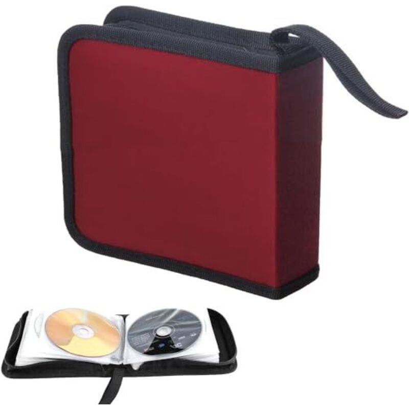 Ruikcoll CD-Tasche, CD-Aufbewahrungstasche für Auto und Zuhause, CD-DVD-Disc-Aufbewahrungstasche für 40 Discs, Rot
