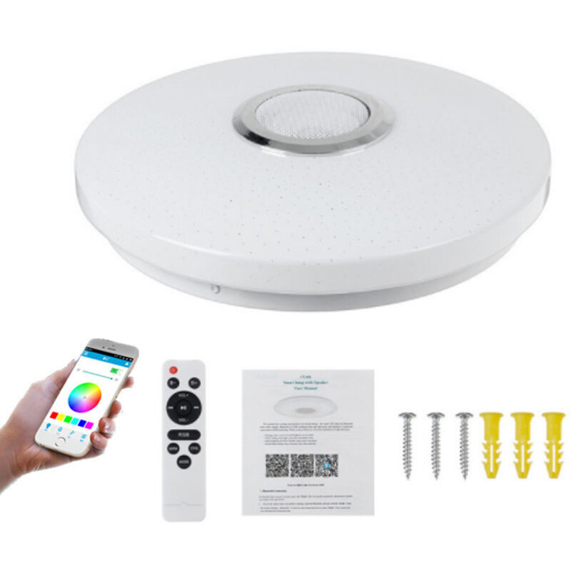 Runde 36-W-LED-Deckenleuchte, dimmbare RGB-Farbwechsel-Deckenleuchte, Ø 30 cm, LED-Deckenleuchte mit Bluetooth-Lautsprecher, Fernbedienung und