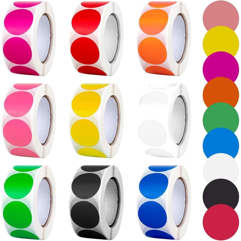 Runde Aufkleber, 4500 Stück, selbstklebende Aufkleber, 25 mm Etiketten, selbstklebende Punkte für Scrapbooking und Kalender, 7 Rollen (500