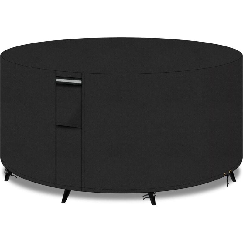 Runde Gartenmöbel-Abdeckung, 600D Oxford-Gewebe, Terrassen-/Gartentisch-Abdeckung, Gartenmöbel-Schutzhülle mit Seil und Schnalle, wasserdicht,