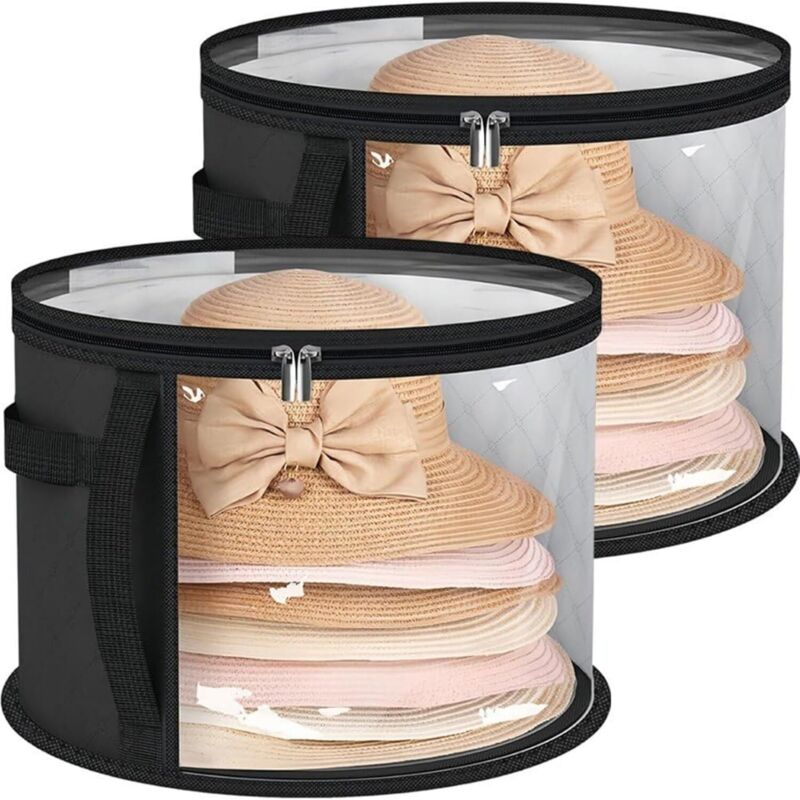 Runde Hutbox für 7 Hüte, großer Organizer für Cowboy-, Damen- und breitkrempige Hüte – staubdichter Schutz für Kleiderschrank und Reisen (2 Stück,