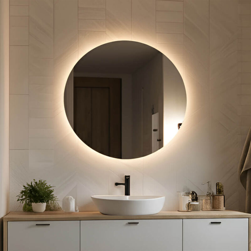 Runder Badezimmerspiegel, 60 x 60 cm, moderner LED-Spiegel, Wandbemalung, runder Spiegel, LED-Badbeleuchtung, neutralweiß