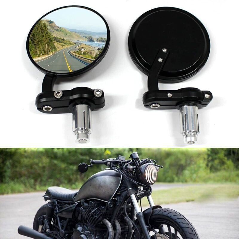 Runder Motorrad-Rückspiegel, 7/8' (22 mm) Lenkerendenspiegel, schwarze Seitenspiegel, universell passend für Fahrrad, Motorrad, Cruiser, Roller und