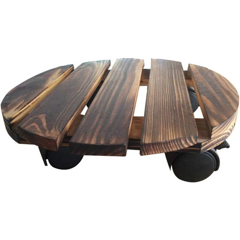 Runder Pflanzen-Caddy aus Holz mit rollenden Rädern, beweglicher Pflanzen-Roll-Blumentopf-Ständer für Zuhause, Garten, drinnen und draußen, 30 x 30 cm