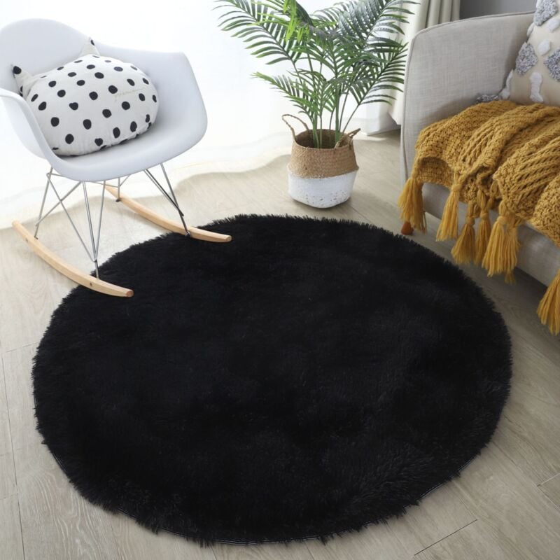 Runder Teppich für Wohnzimmer, zotteliger Teppich für Bett, Schlafzimmer, großer weicher Teppich, dekorativer Teppich im modernen Stil für