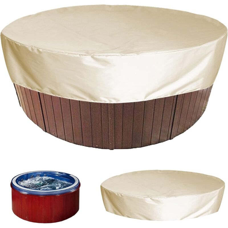 Runder Whirlpool-Abdeckung für den Außenbereich, wasserdicht, staubdicht, UV-beständig, für Gartenmöbel, Whirlpool, Spa – Beige 160 x 90 cm