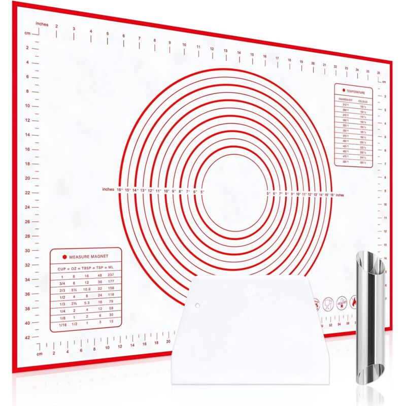 rutschfeste Backmatte, extra große Silikon-Backmatte, 70 cm x 50 cm, wiederverwendbare antihaftbeschichtete Teigmatte mit abgestuften Maßangaben,
