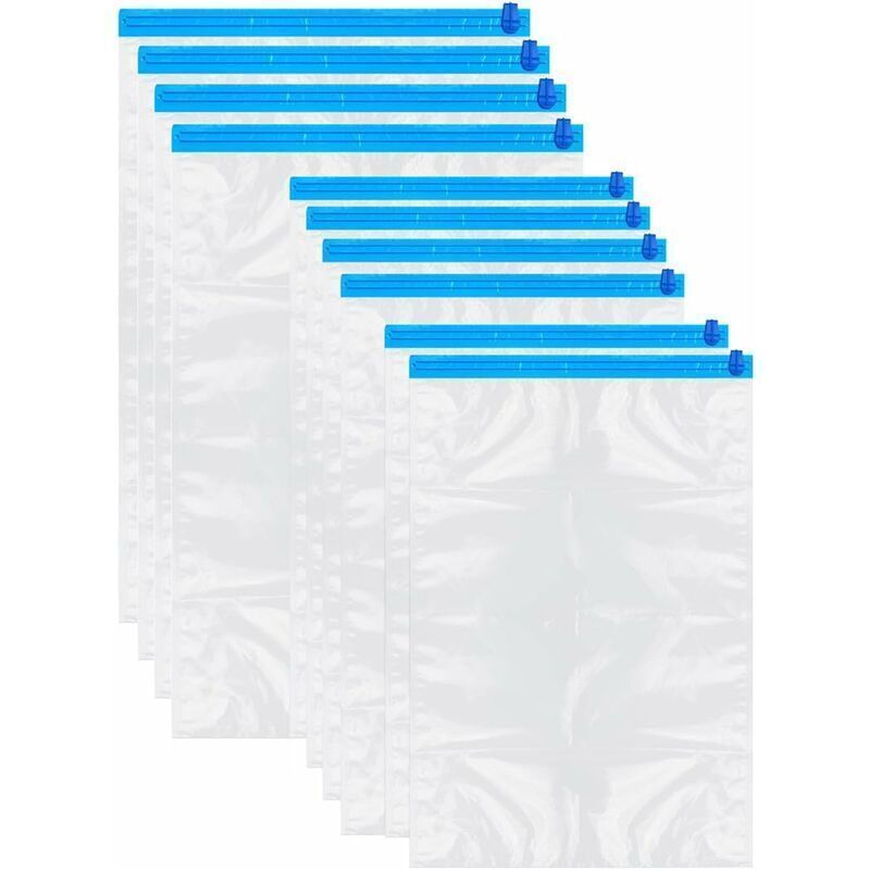 Vakuum-Aufbewahrungsbeutel für Kleidung, 10 transparente Beutel mit Doppelreißverschluss, blau