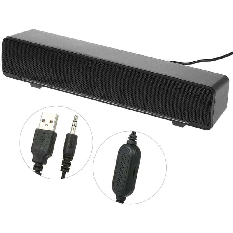 SADA V-196 Langer Computerlautsprecher, Sound Blaster, Home Office, Handy, Laptop, Subwoofer, USB-betrieben, 3,5-mm-Audioeingang, Schwarz