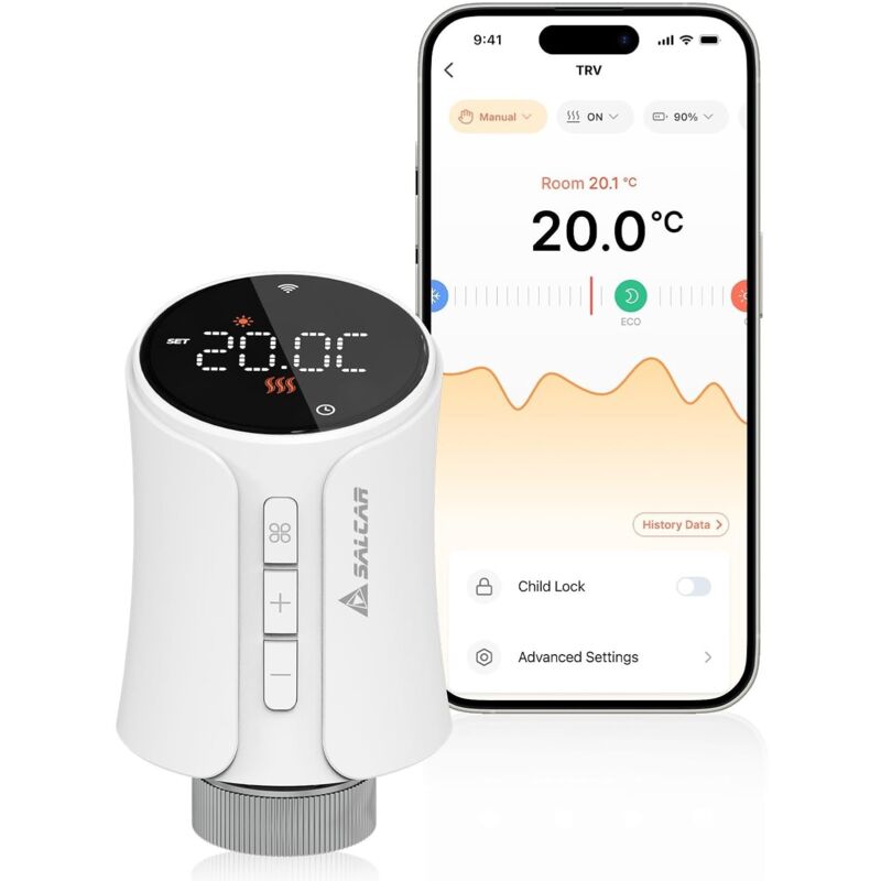 SALCAR Smartes Heizkörperthermostat Smart WiFi Thermostat Heizung Kompatibel mit Amazon Alexa & Google Home Programmierbar Heizungsthermostat Tuya