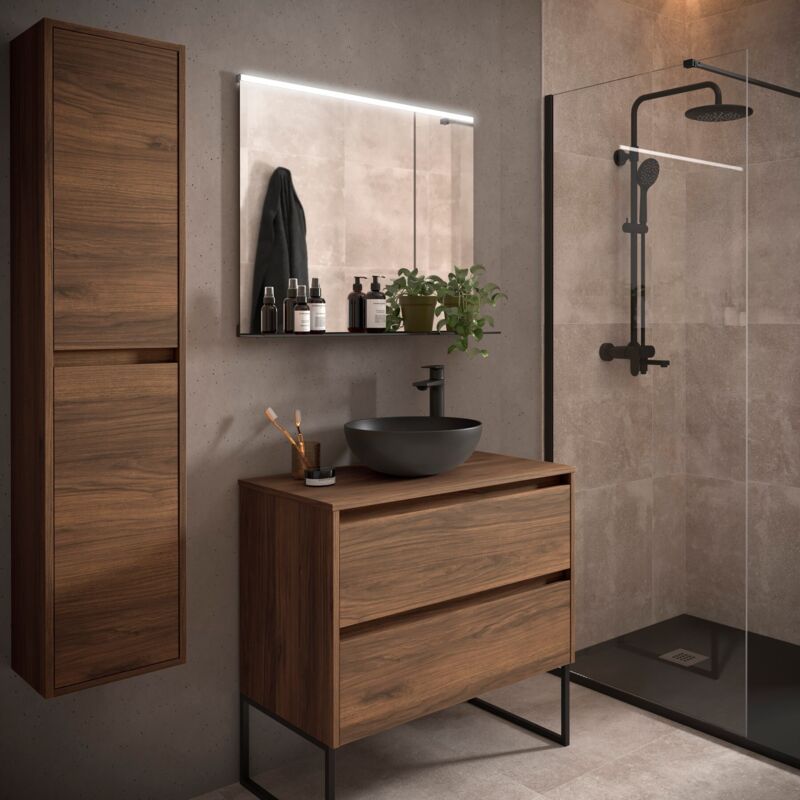 Salgar Badezimmermöbel NOJA 800 2 Schubladen NUSSBAUM MAYA + Waschtisch-Platte