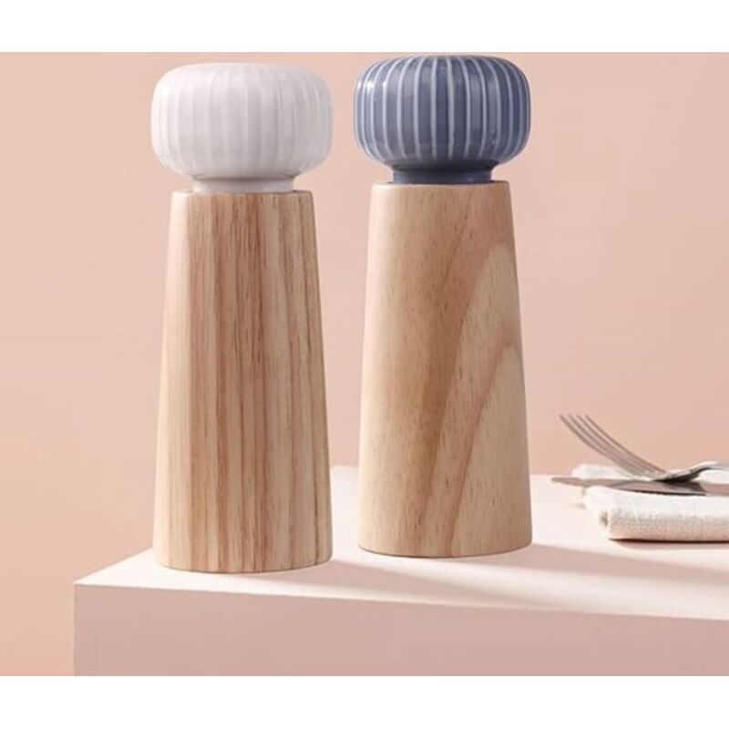 Salz- und Pfeffermühle aus Holz und Keramik – Pfeffermühle und Gewürzmühle mit verstellbarem Mahlwerk