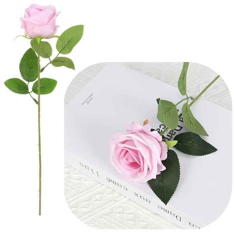 Samtrosen-Einzelzweig, Kunstblumen, Dekoration für eine 50 cm große Vase, Rosa