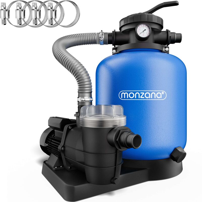 Monzana - Sandfilteranlage SF102K 9960L/h bis 35.000L Pool Selbstansaugend 400 Watt 2in1 Adapter Ø32–38mm 7Wege Ventil Sandfilterpumpe Poolfilter