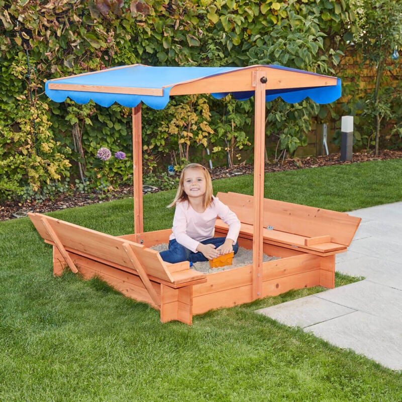 Home Deluxe - Sandkasten mit Sonnensegel buddelkiste - 110 x 110 cm Sandkasten Holz Dach Sandbox