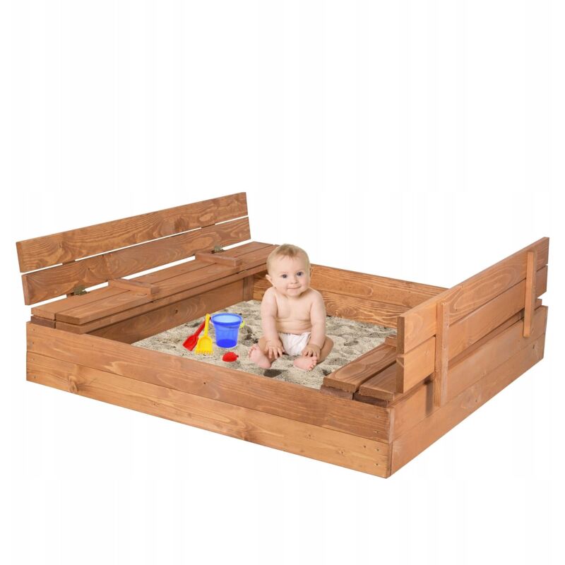 Viking Choice - Sandkasten mit klappbarem Deckel & Sitz - dunkel - 120 x 120 cm