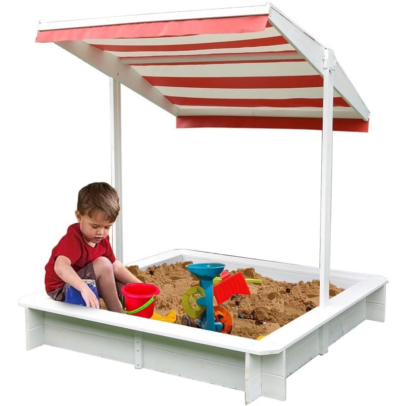 Sandkasten mit Sonndendach Sandkiste Sandbox Holz Spielhaus Holzsandkasten Weiß