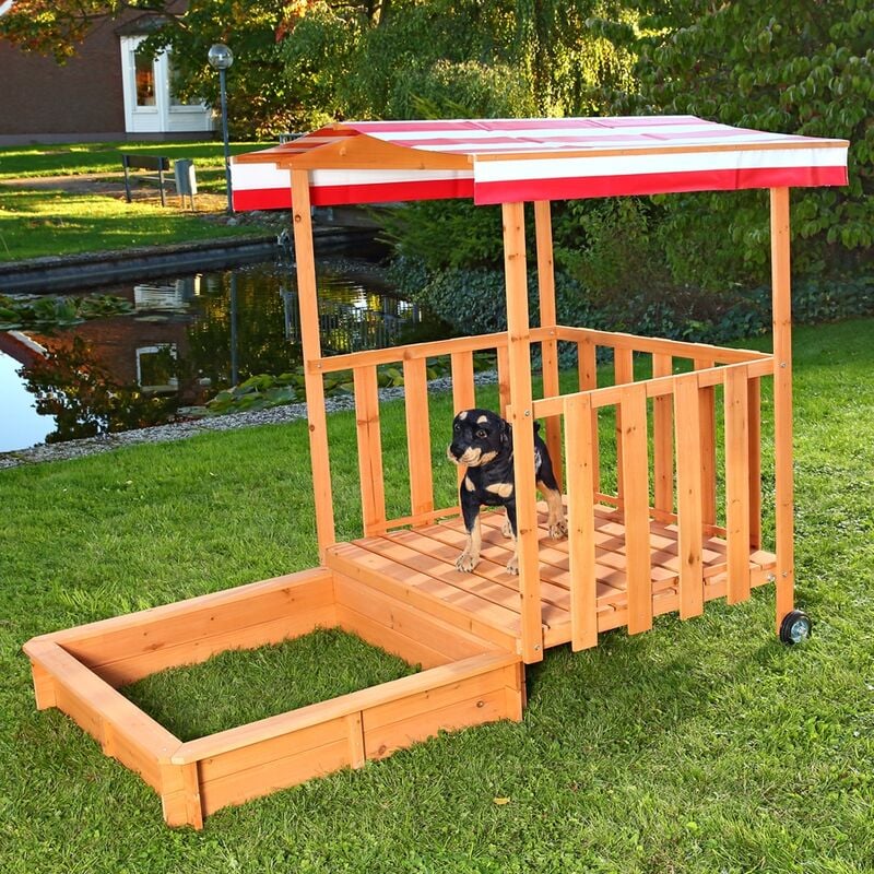 Mucola - Sandkasten Spielhaus mit Spielveranda Sandbox Sandkiste Holz mit Dach Deckel new