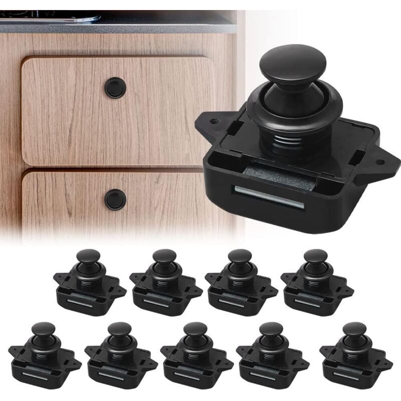 Satz mit 10 Druckknopf-Schloss für Schrank, schlüsselloses Druckknopf-Schloss, passend für 15-18 mm Dicke, Wohnmobil, Boot, Yacht, Wohnwagen,