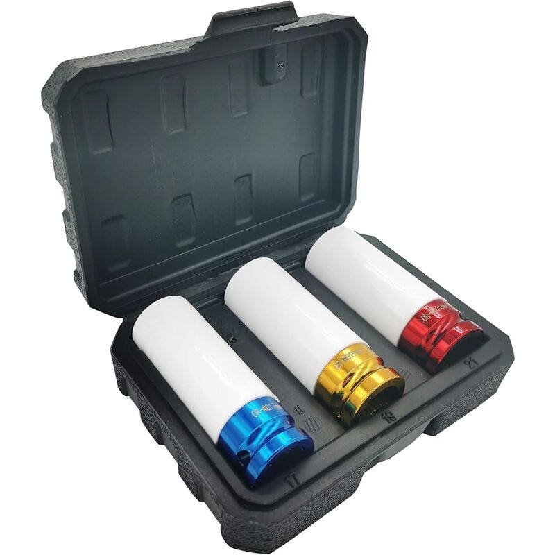 Satz von 3 Steckschlüsseln 1/2' für Alufelgen 17, 19 und 21 mm Cr-Mo Schlagschrauber Steckschlüsseleinsätze Radwechsel Länge 78 mm