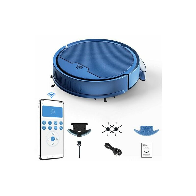Saugroboter, Wischroboter, Intelligente Roboter, app Bluetooth Steuerung mit 200ML Wassertank für 120-150m², Bleu Kinsi