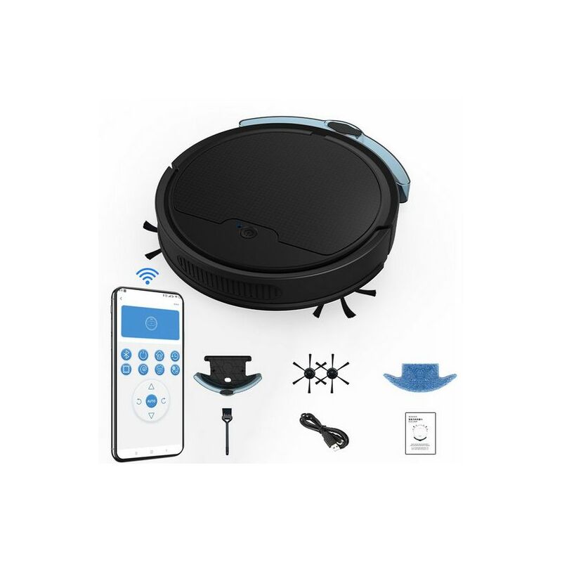 Saugroboter, Wischroboter, Intelligente Roboter, APP Bluetooth Steuerung mit 200ML Wassertank für 120-150m², Noir, KINSI